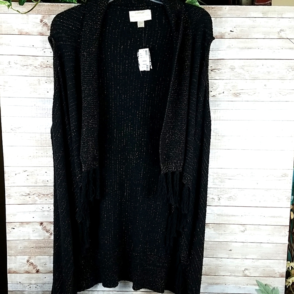 Avenue, Black Chunkie Cardigan with gold Thread shimmers, sweater, Sz 14/16 - Picture 9 of 11